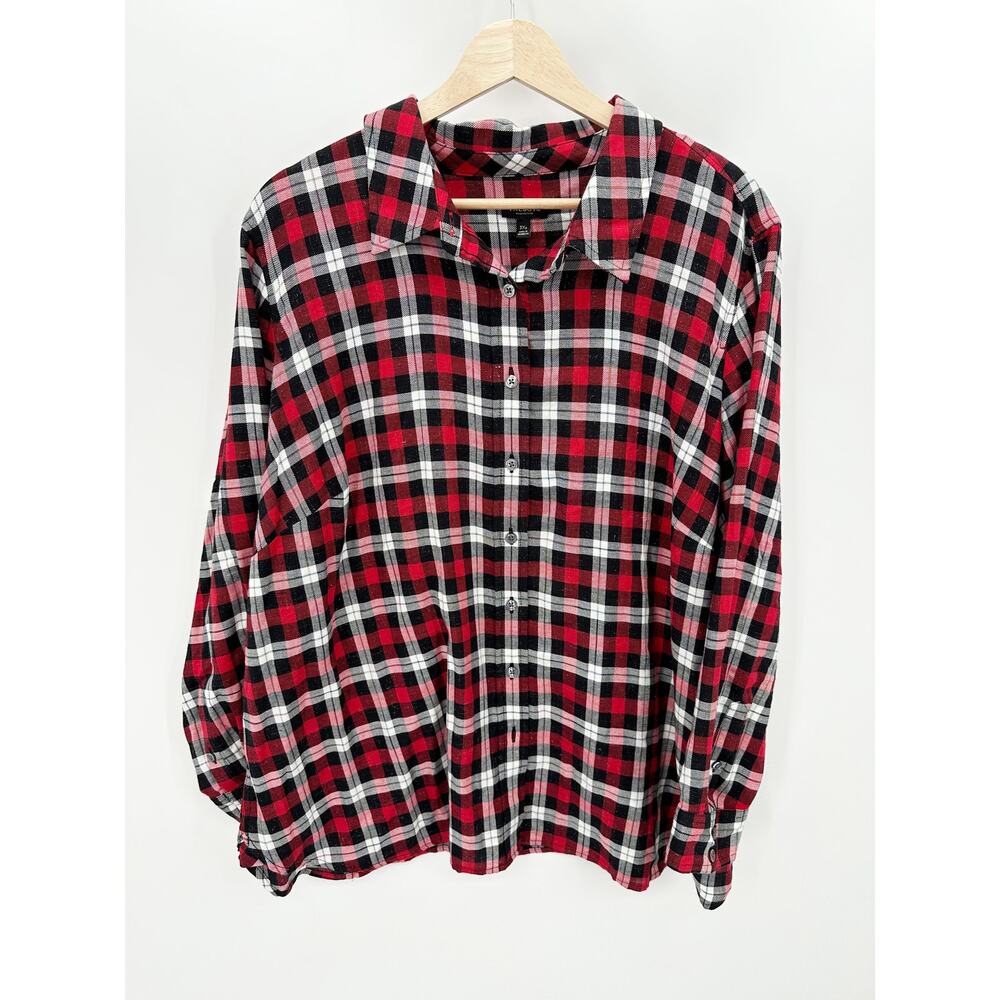 Talbots Womens Plaid Button Front Shirt Size 3XP Red Flannel Lightweight‎ Fall